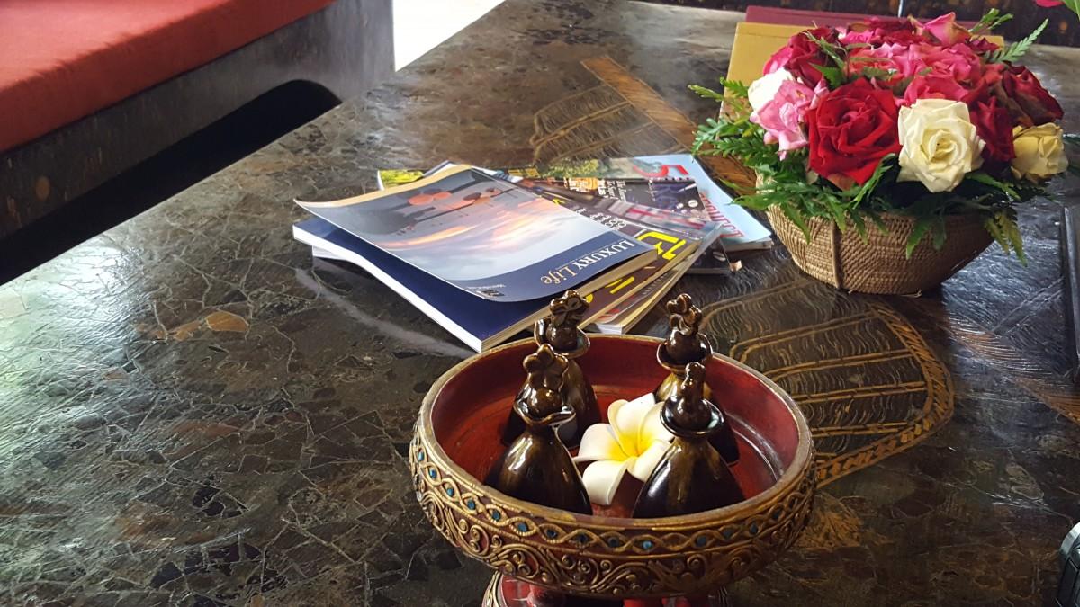 table in entrance of spa of panviman chiang mai in thailand Table in entrance of spa of Panviman Chiang Mai Spa Resort