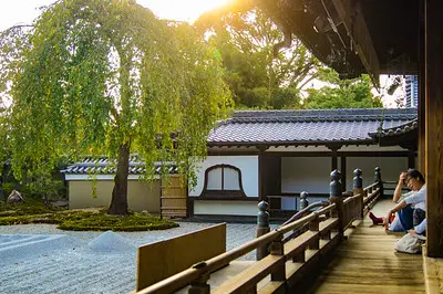 terrace overlooking zen garden of Kodaiji Temple in kyoto japan first picture