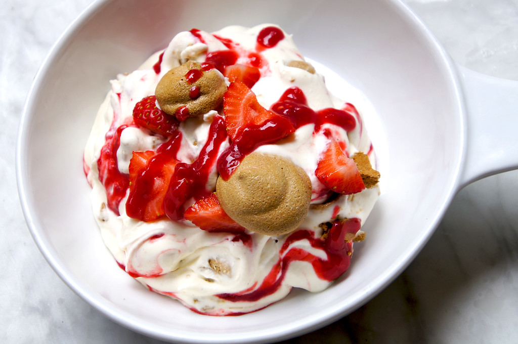 treacle meringue whipped cream berry sauce and strawberries eton mess at no1 duke street richmond london picture 2