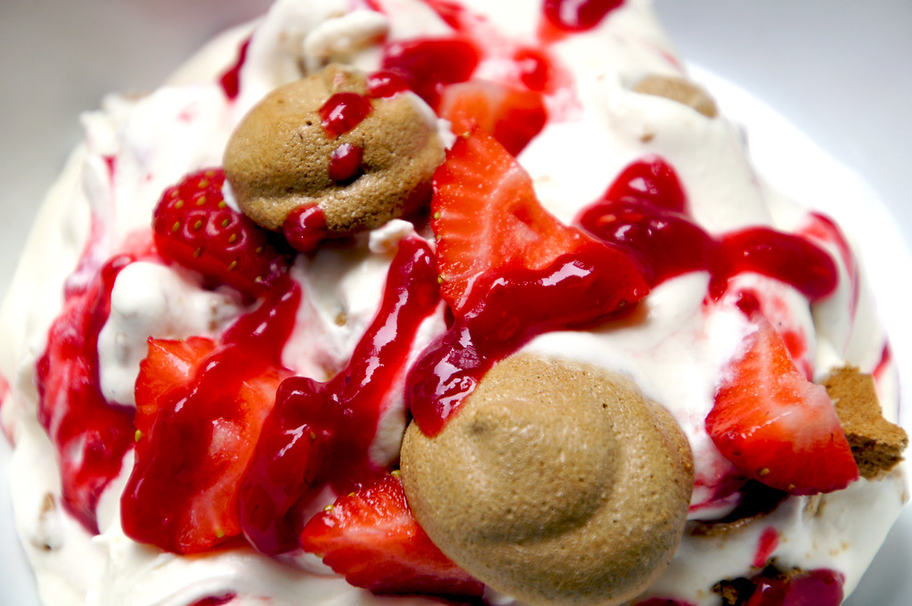 treacle meringue whipped cream berry sauce and strawberries eton mess at no1 duke street richmond london picture 3