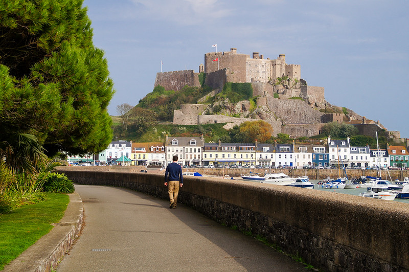 Walking towards Mont Orgueil Castle in Jersey