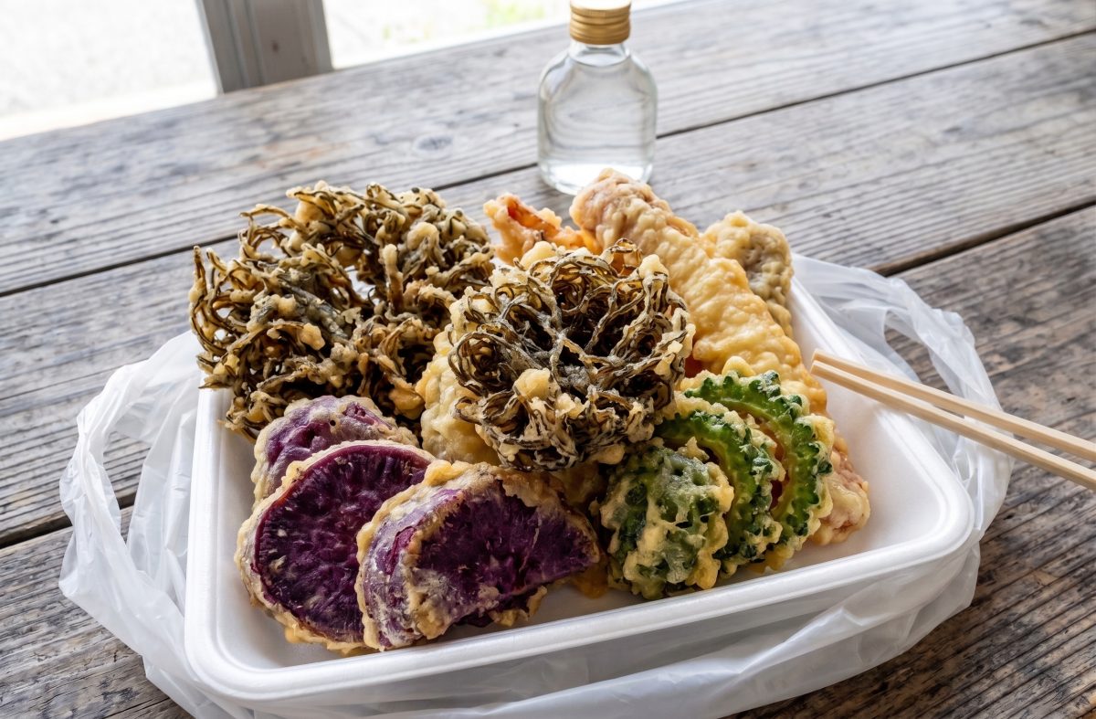 Plate of tempura served in Okinawa