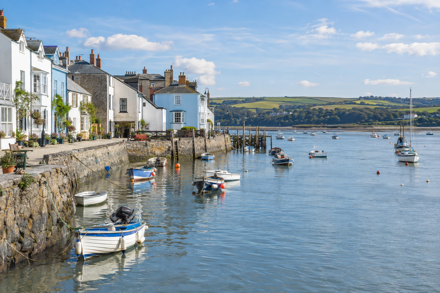 Appledore waterfront and boats on the Torridge estuary in North Devon