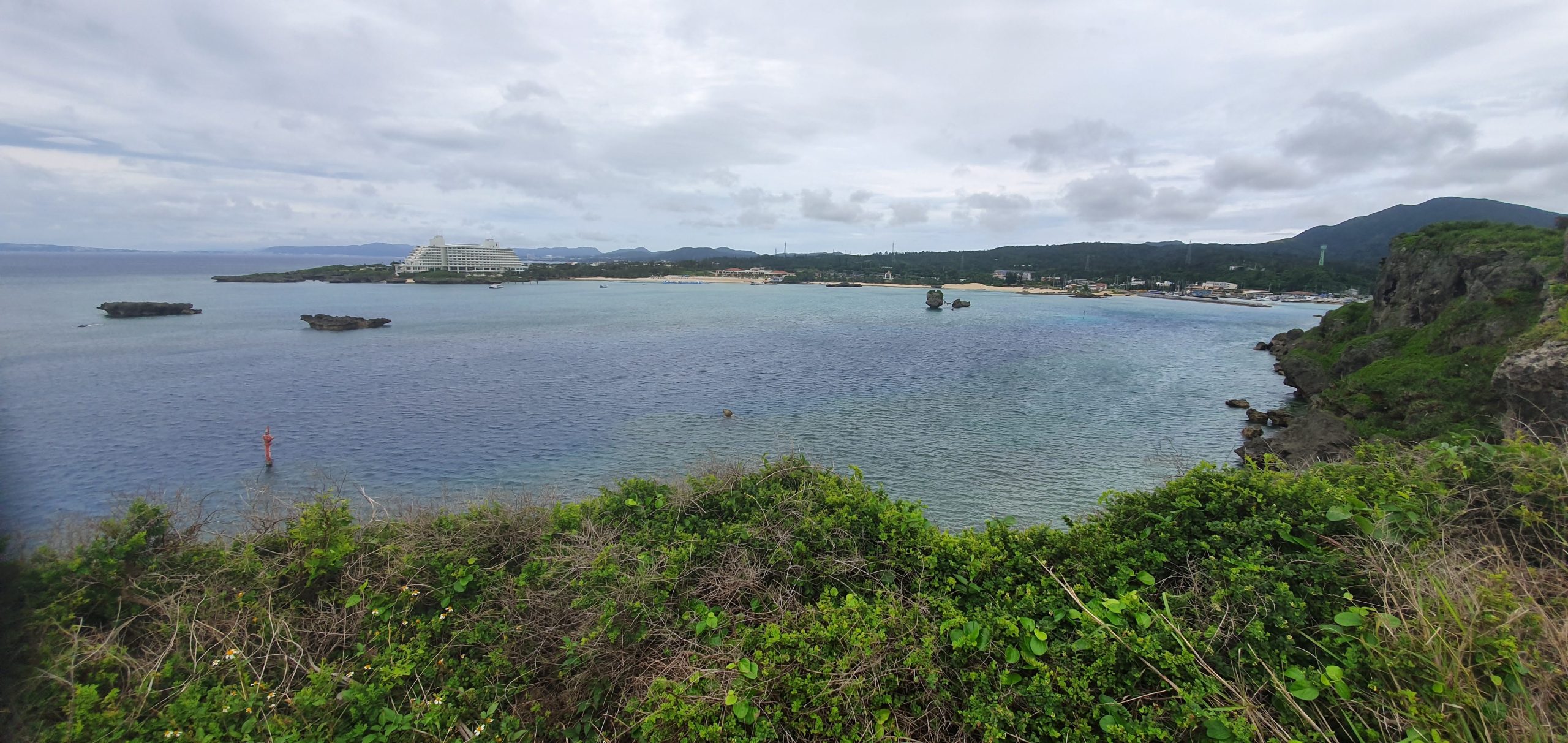 Coastal view over a bay beside Cape Manzamo