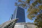 Grand Front Osaka buildings and the Umeda skyline beneath a clear blue sky
