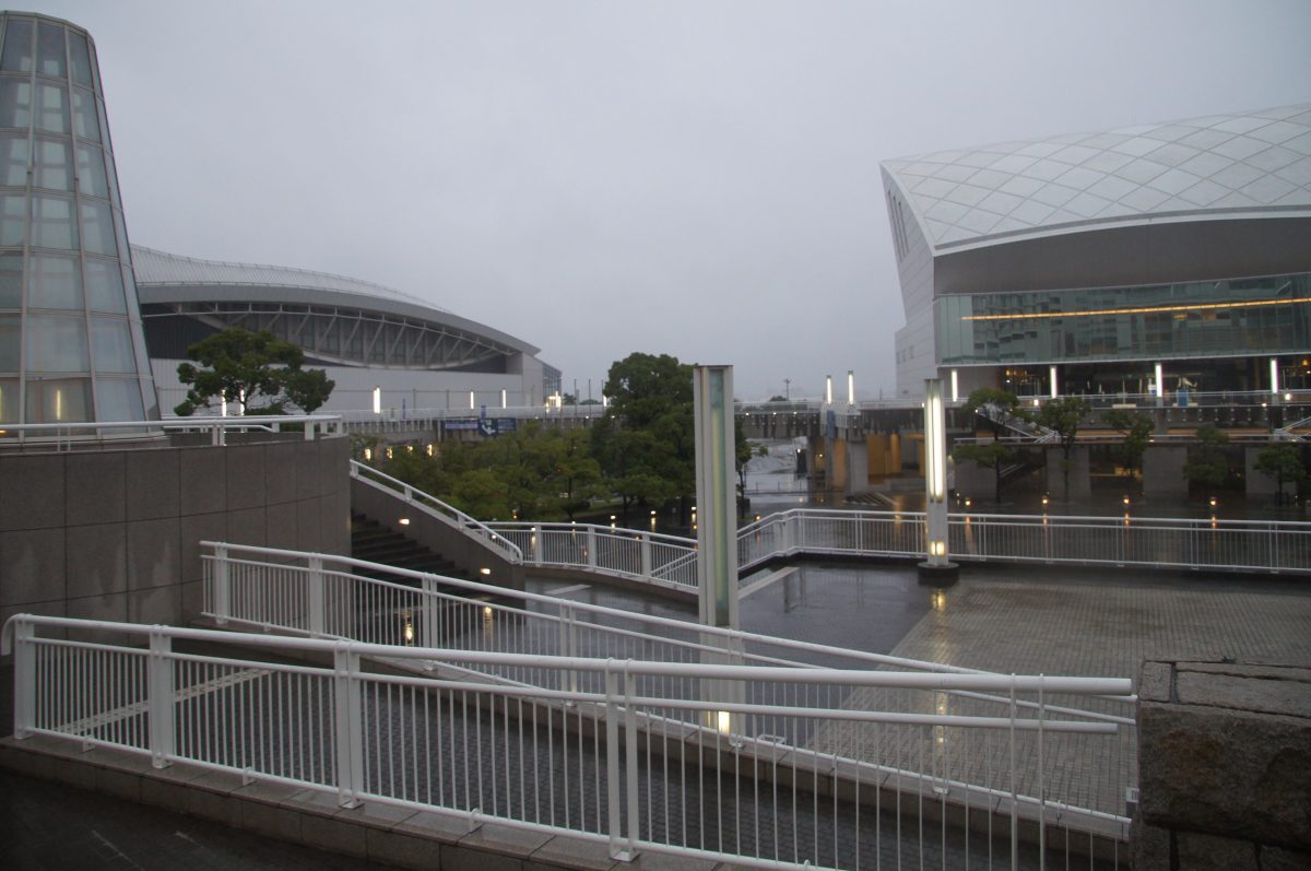 DSC07378 Modern buildings and wet paths on Yokohama waterfront