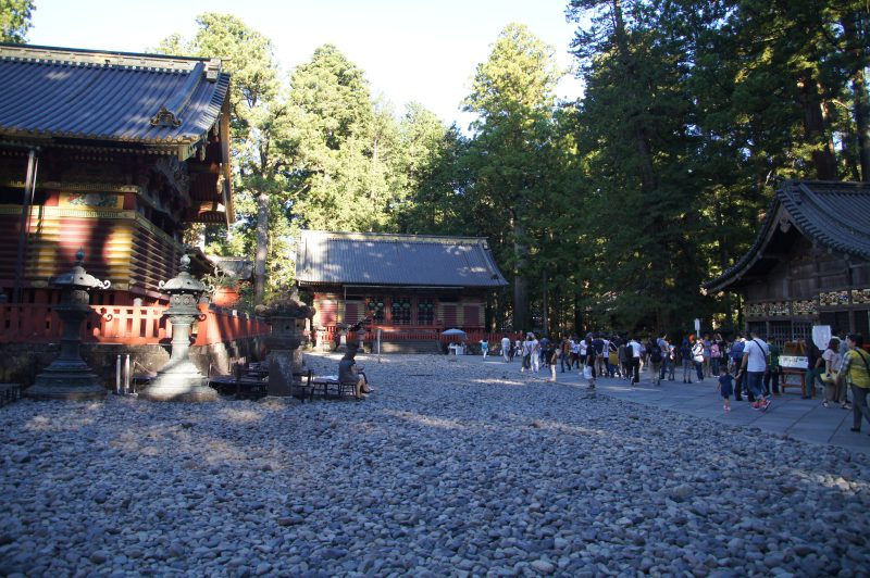 DSC07664 Vermilion shrine building among cedar trees at Futarasan Shrine in Nikko