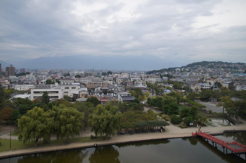 DSC09283 View across Matsumoto city and the castle grounds from an upper floor