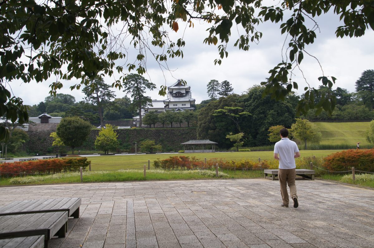 DSC09399 Gary walking across the grounds towards Kanazawa Castle