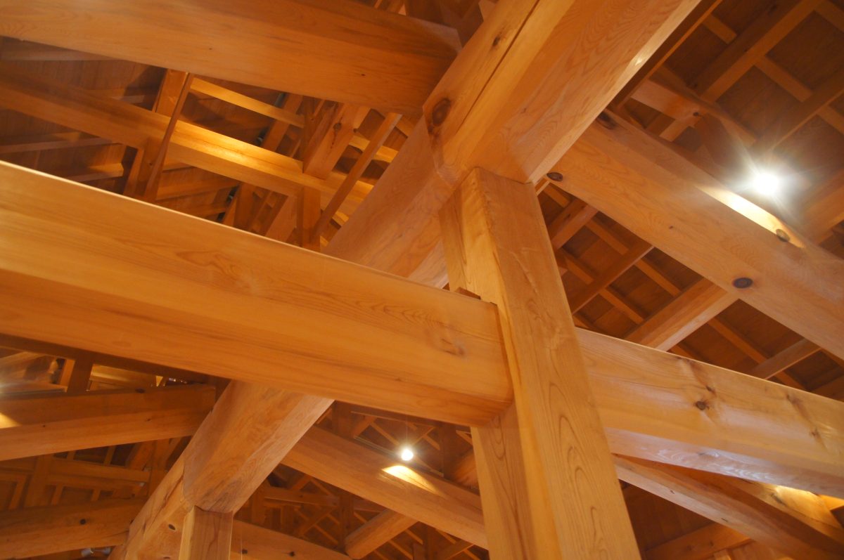 DSC09423 Exposed timber roof structure inside a reconstructed Kanazawa Castle building