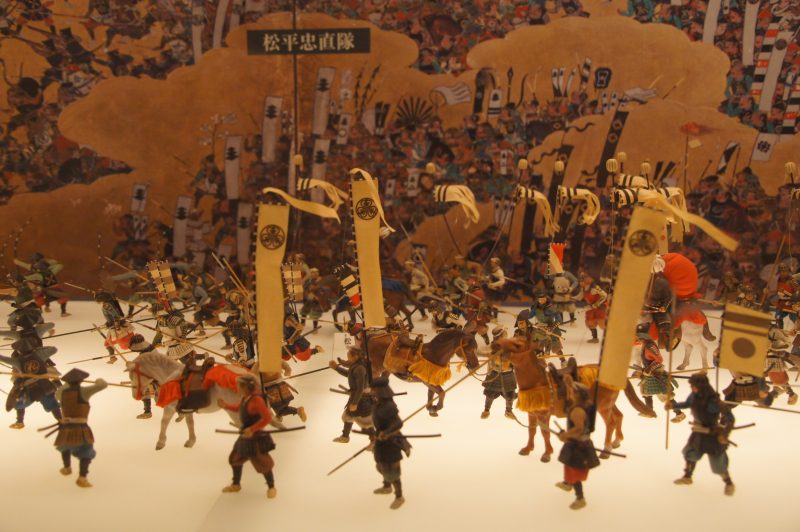 DSC09503 2 Illuminated figures in a storytelling display inside Osaka Castle