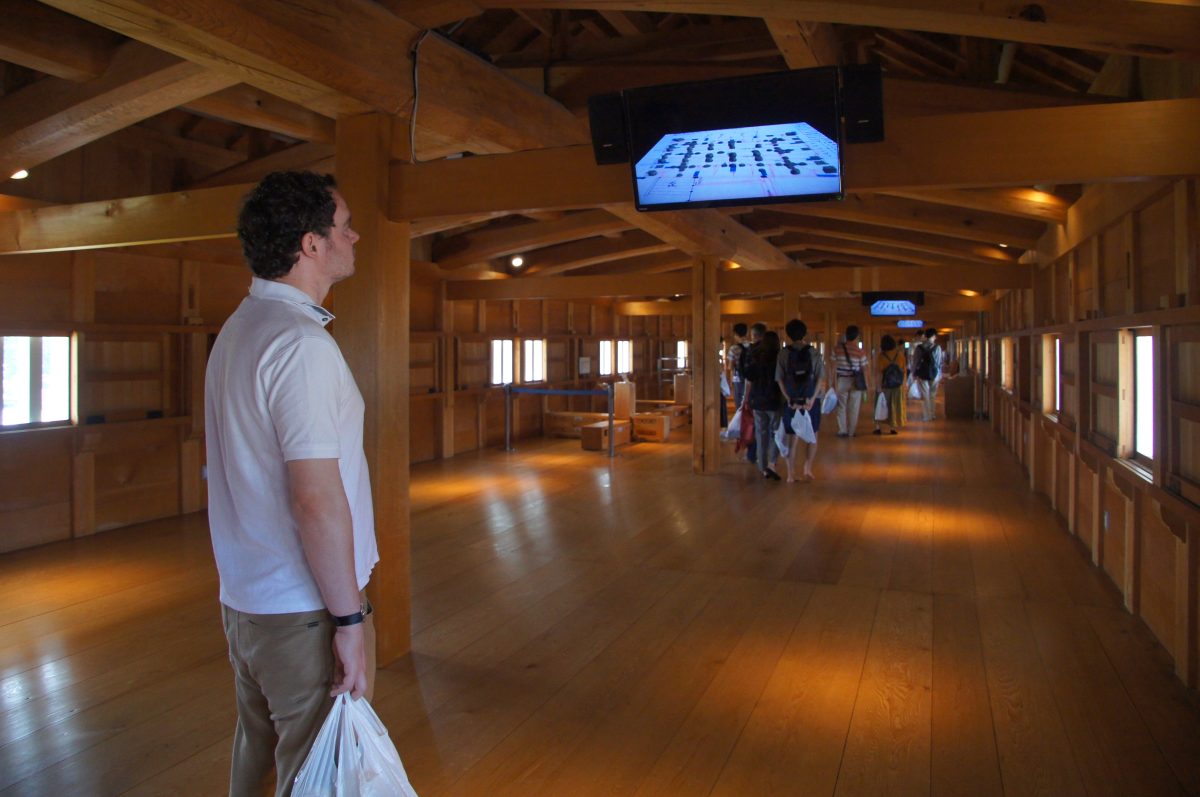 DSC09519 Gary watching a construction display inside Kanazawa Castle