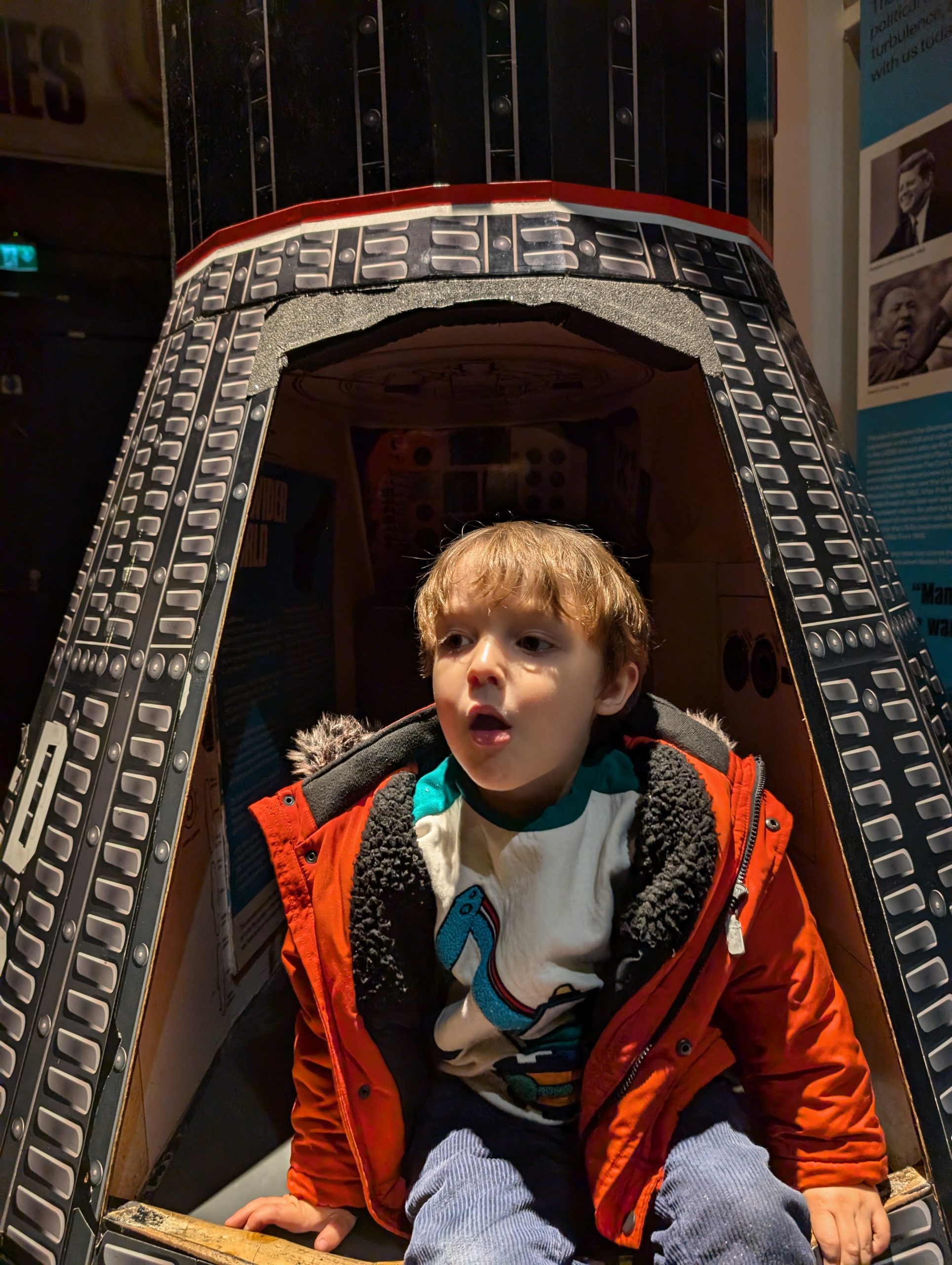 Our son viewed from the side while exploring an interactive exhibit at York Castle Museum