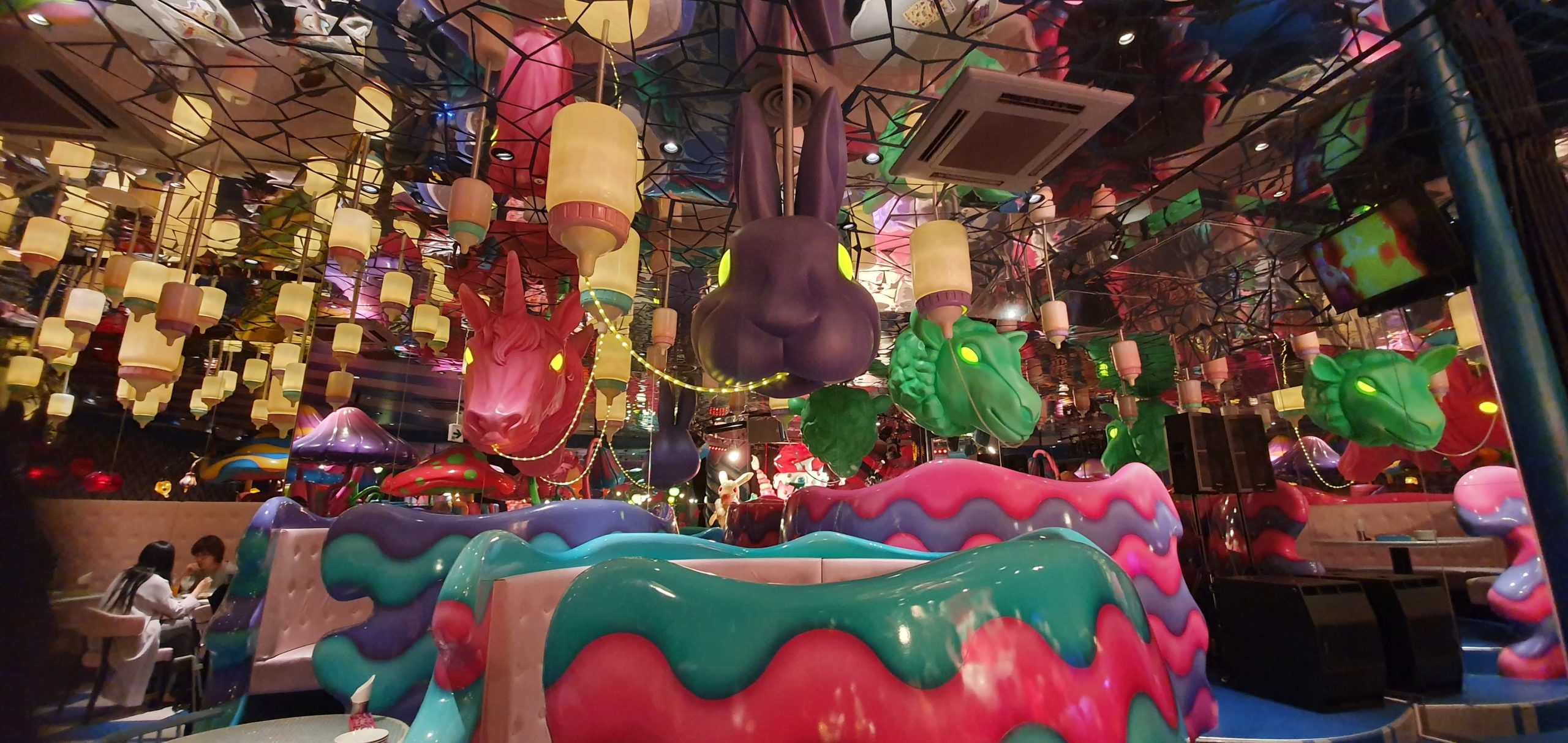 Kawaii Monster Cafe Tokyo 23 scaled Colourful animal sculptures and hanging bottle-shaped lights inside Kawaii Monster Cafe in 2019