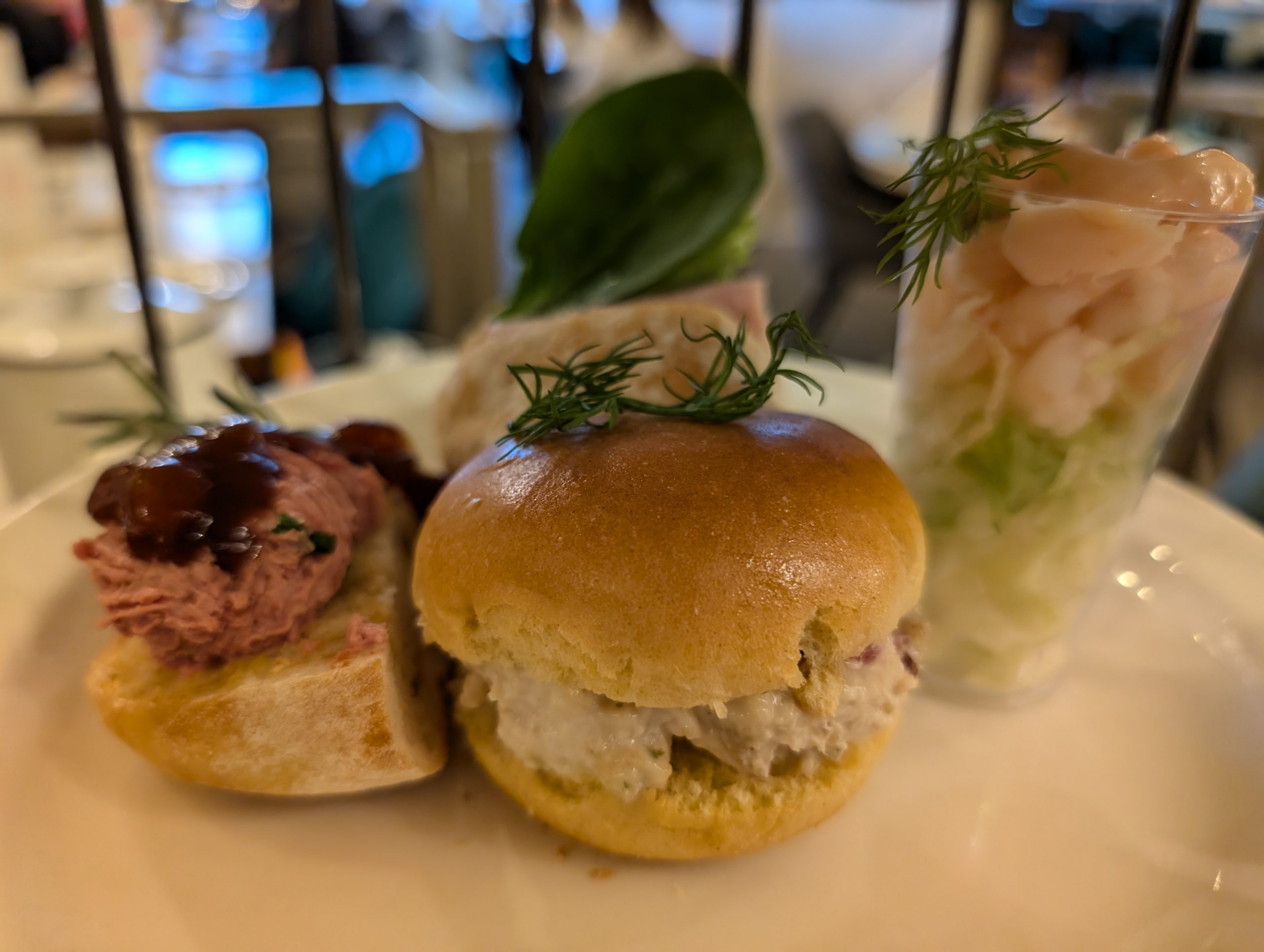 Close-up of savoury afternoon tea dishes at Mama Doreen’s Emporium in Harrogate