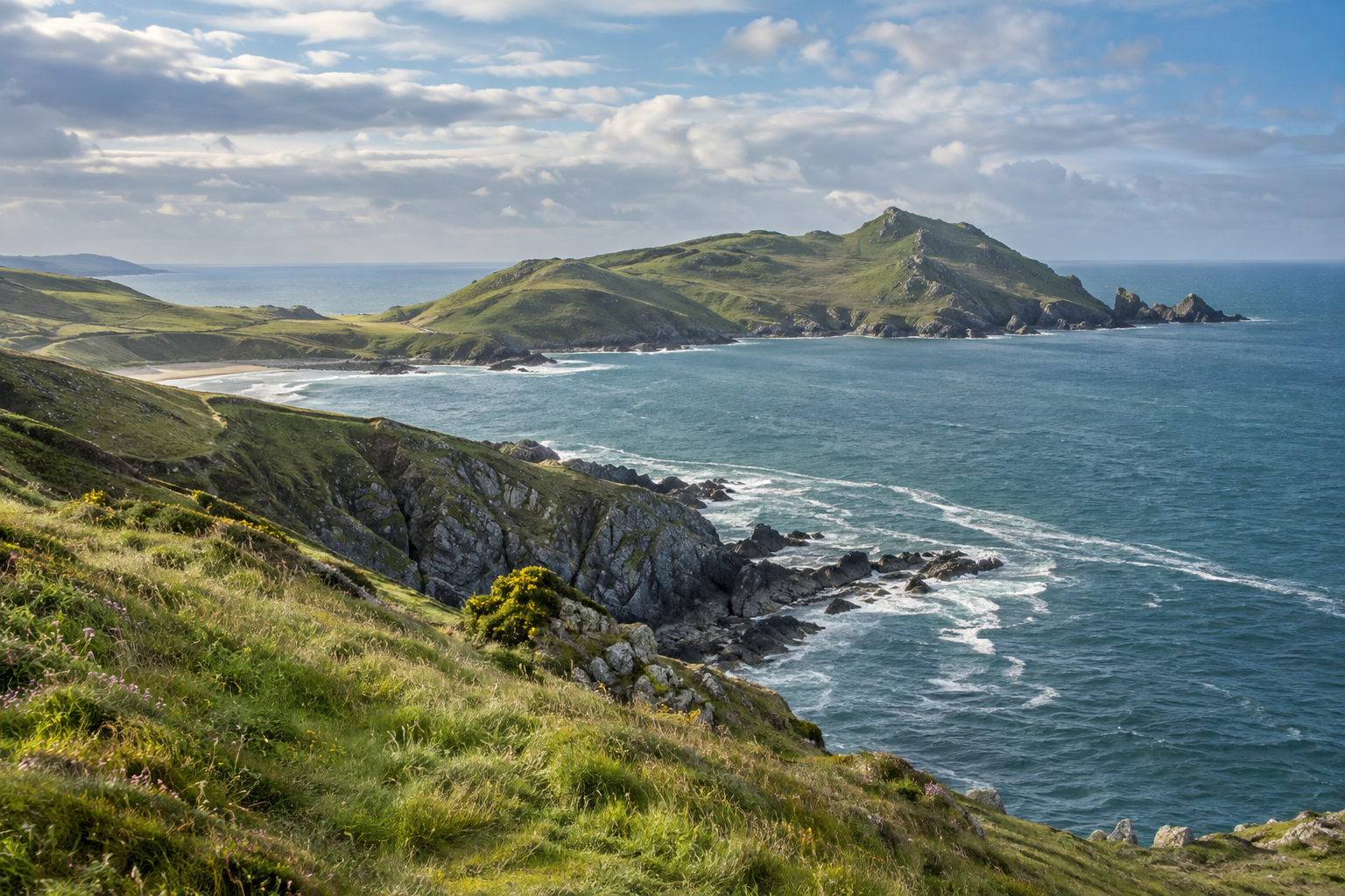 Illustrated view of Morte Point and the North Devon coastline near Woolacombe