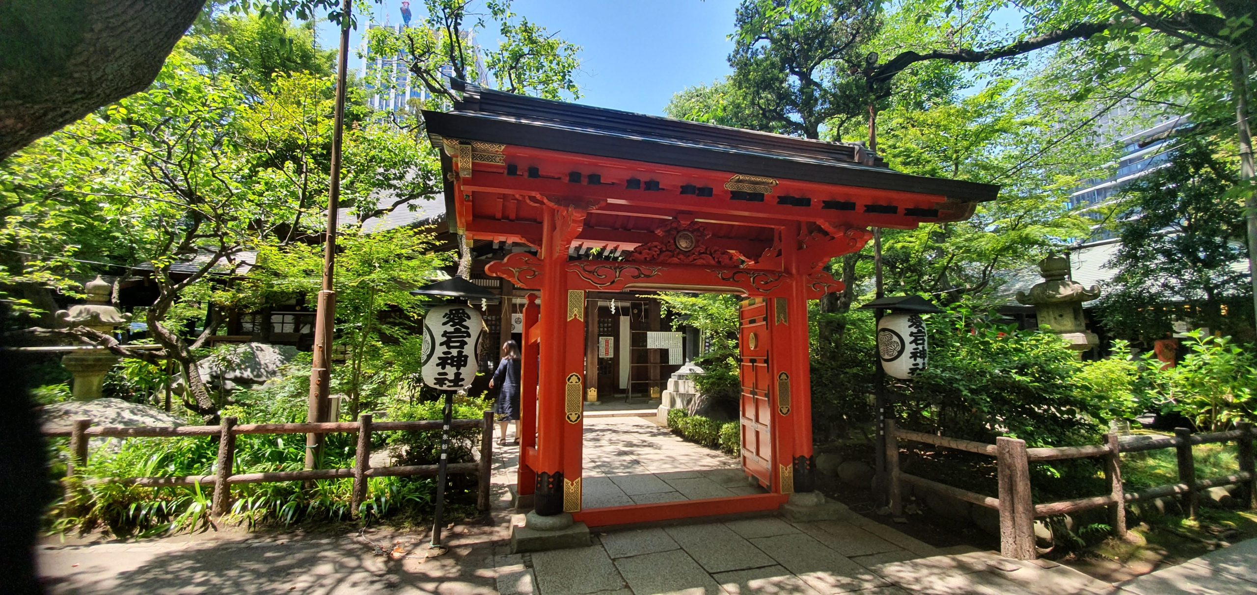 Senso ji Temple in Asakusa 25 scaled Vermilion gate beneath trees at Atago Shrine