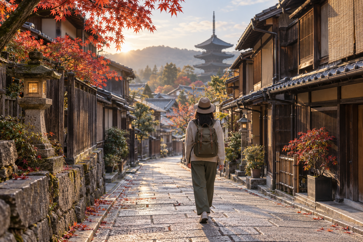 Traditional Kyoto street in Japan Traditional wooden buildings along a quiet street in Kyoto, Japan