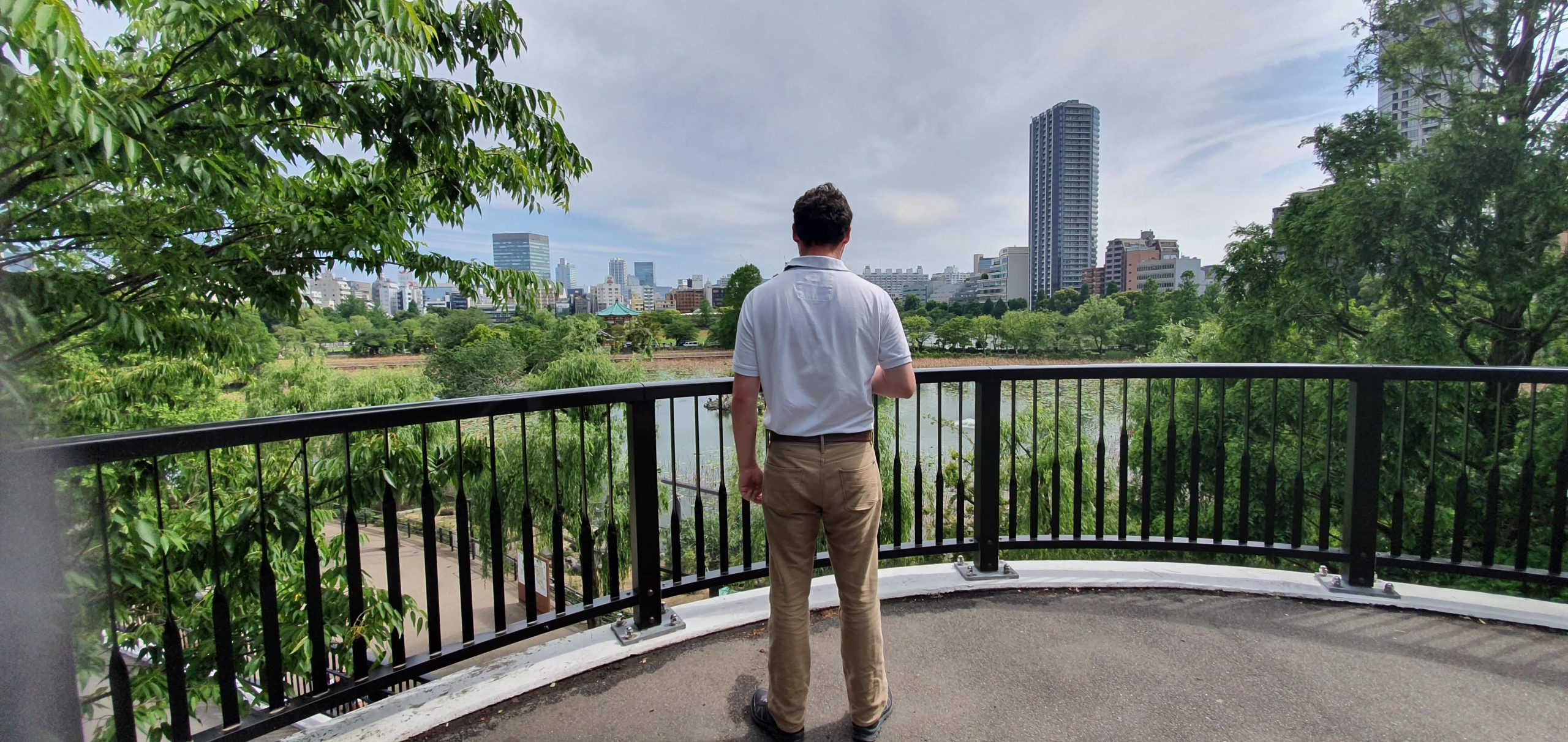 Gary looking across Ueno Park towards the Tokyo skyline