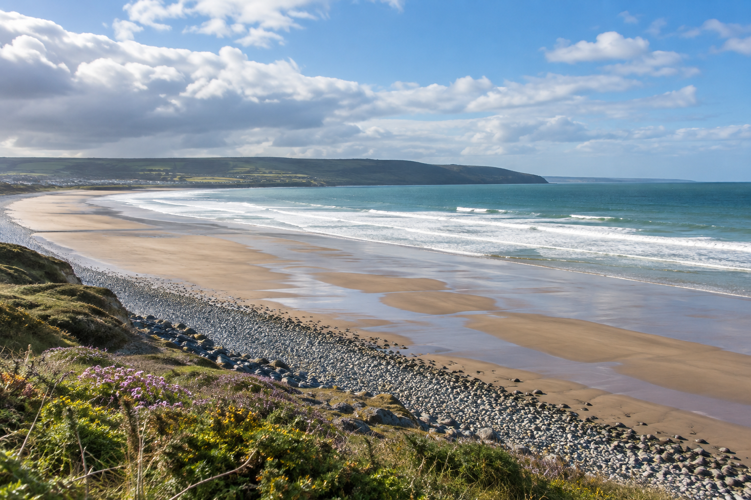 Westward Ho! beach and pebble ridge on the North Devon coast