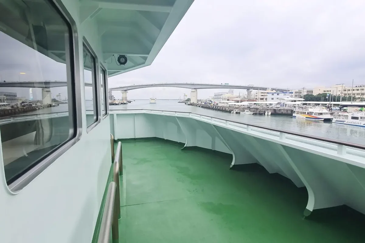 Ferry deck overlooking Naha harbour before our journey to Zamami