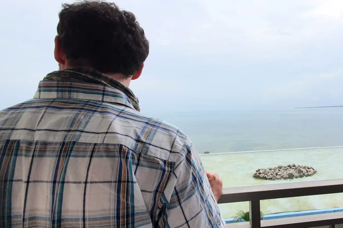 Gary looking out to sea from our balcony at Grandvrio Resort Ishigakijima