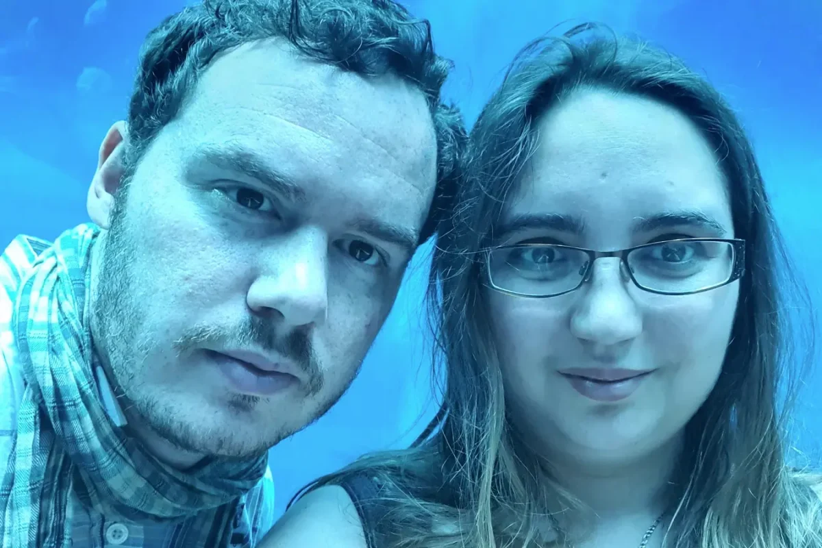 Kat and Gary taking a selfie at Okinawa Churaumi Aquarium