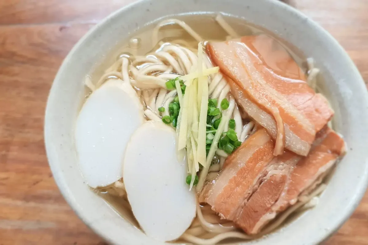 Bowls of soba at Shuri Soba restaurant in Naha