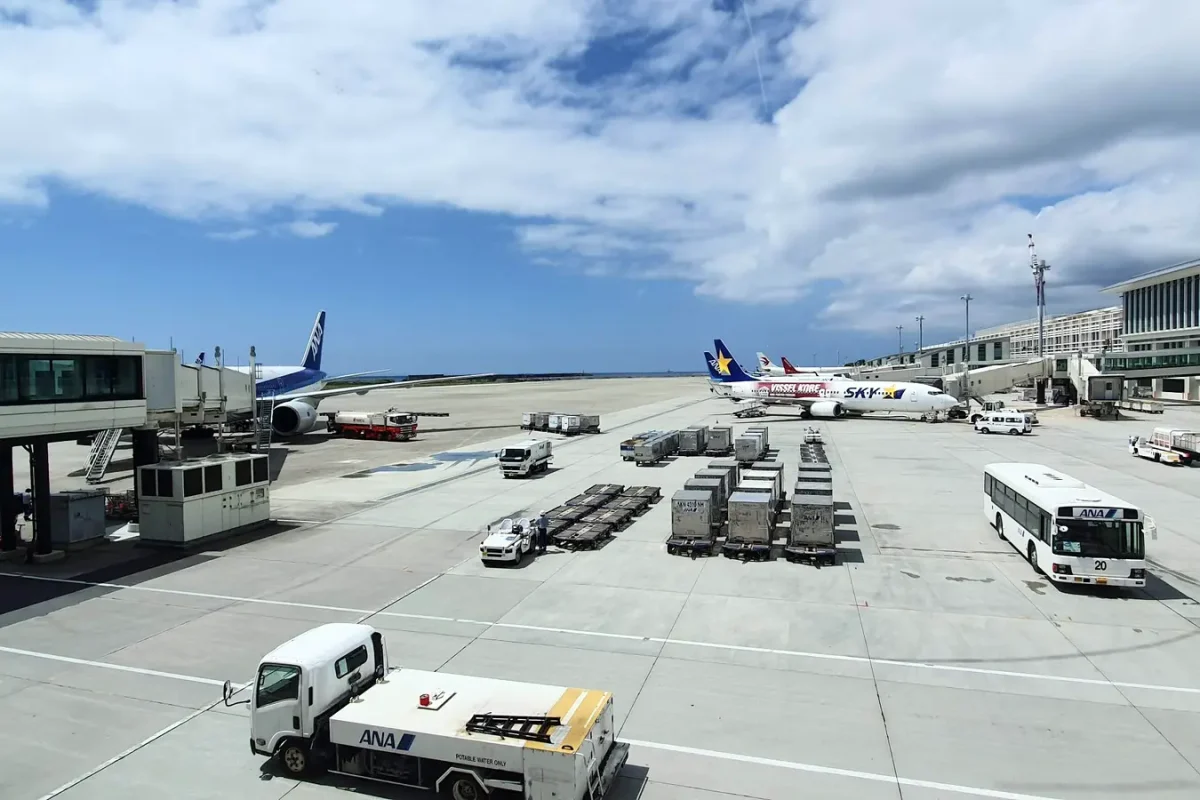 Aircraft and terminal buildings at Naha Airport before our flight to Ishigaki