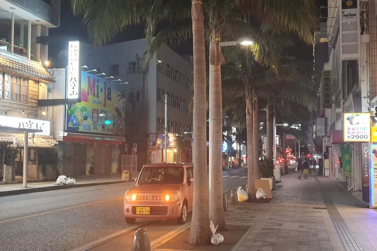 okinawa naha street at night 11348 Illuminated shops along a Naha street at night