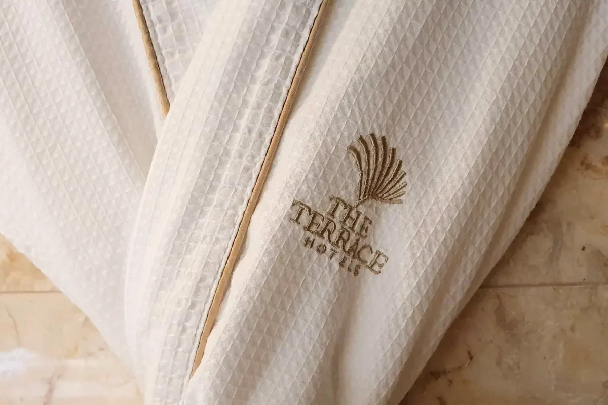 Embroidered hotel bathrobe at The Naha Terrace
