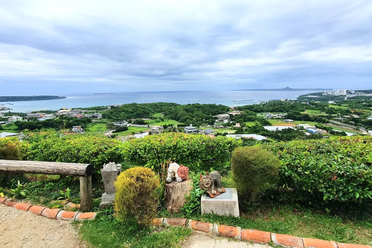 View across Motobu towards the sea from Pizza in the Sky